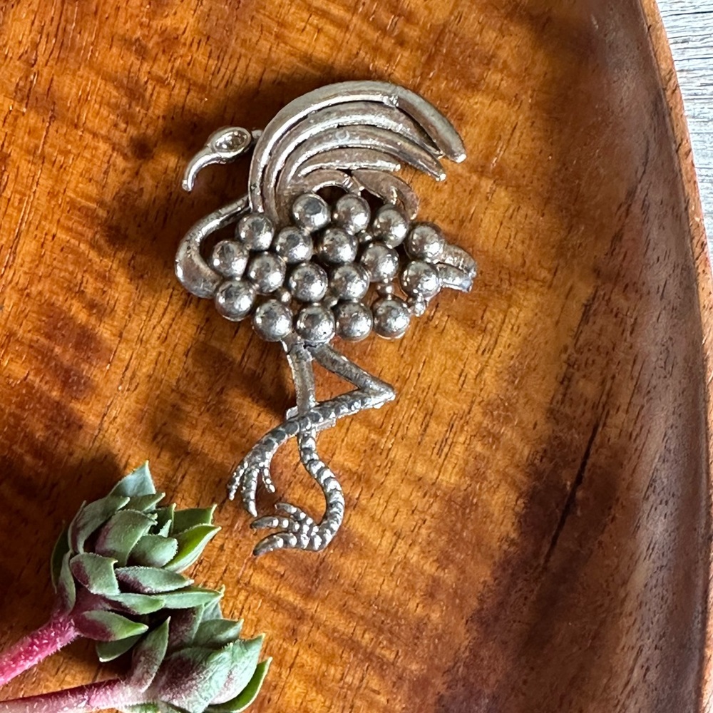 Silver Flamingo Bird Brooch